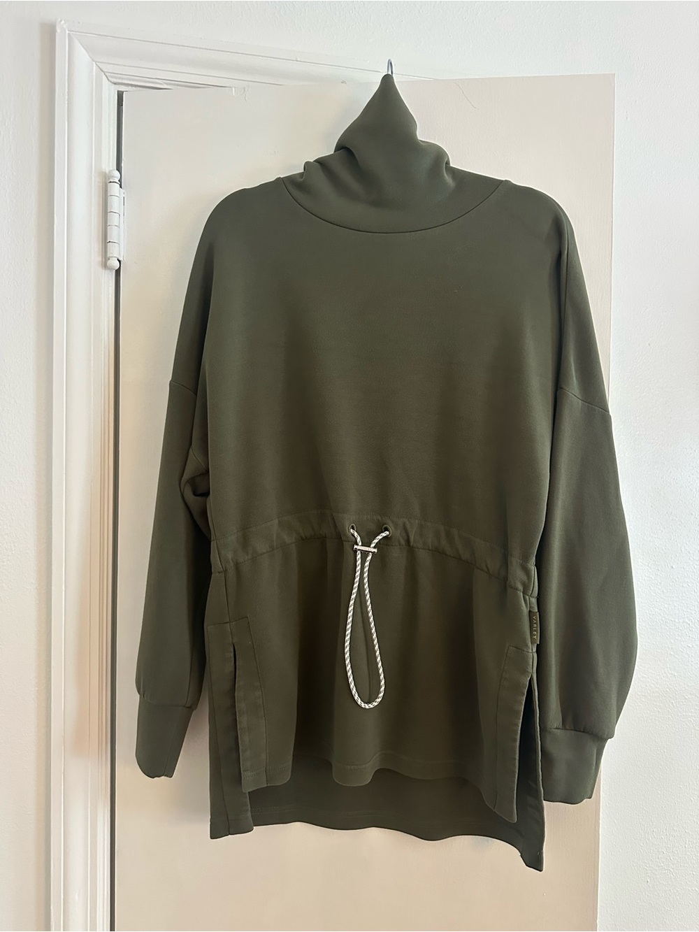 Varley Olive Green High-Neck Drawstring Pullover